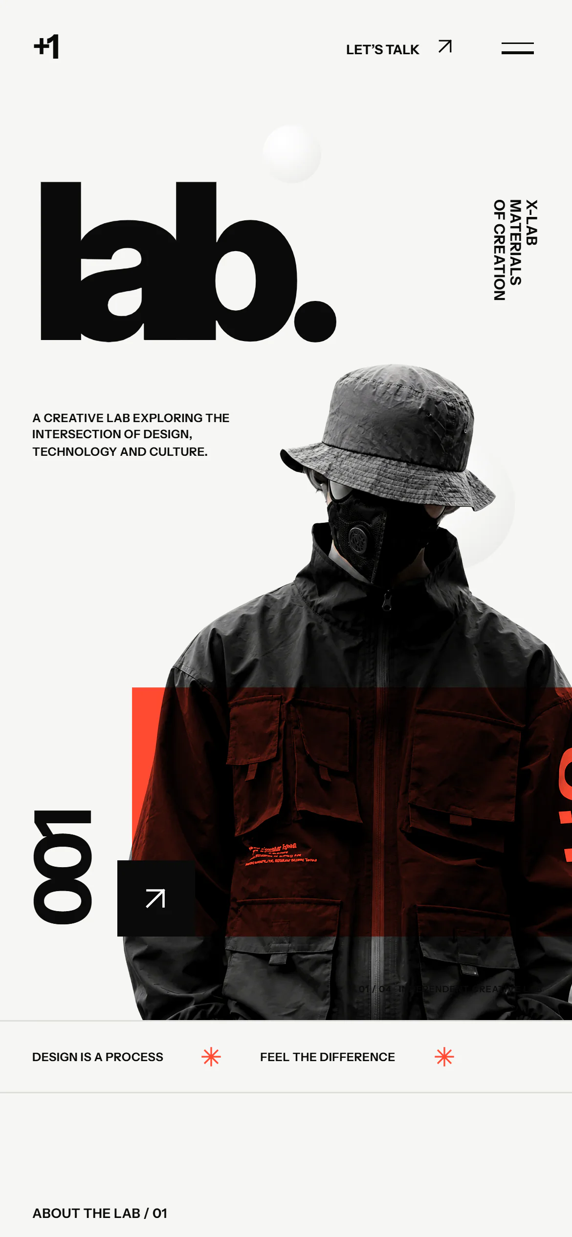 LAB’s responsive opening screen on mobile, with the portrait and graphic identity adapted to a narrow viewport.