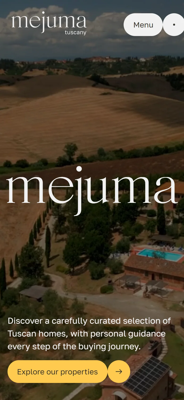 Mejuma Tuscany: the original website on a mobile screen.