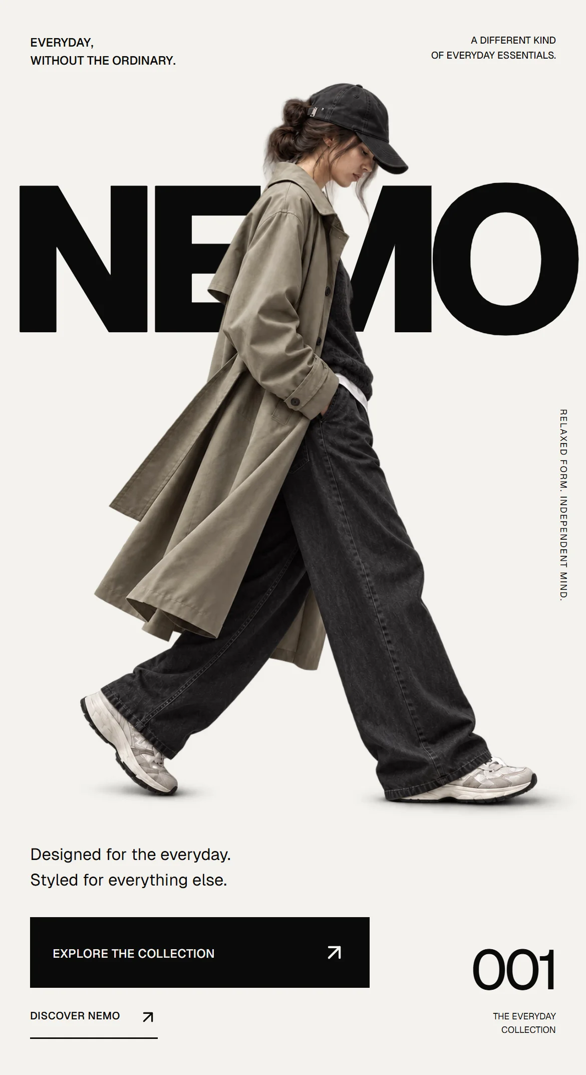 The NEMO wordmark and walking model composed for a narrow phone screen.