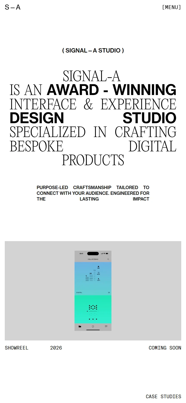 Signal-A Studio: the original website on a mobile screen.